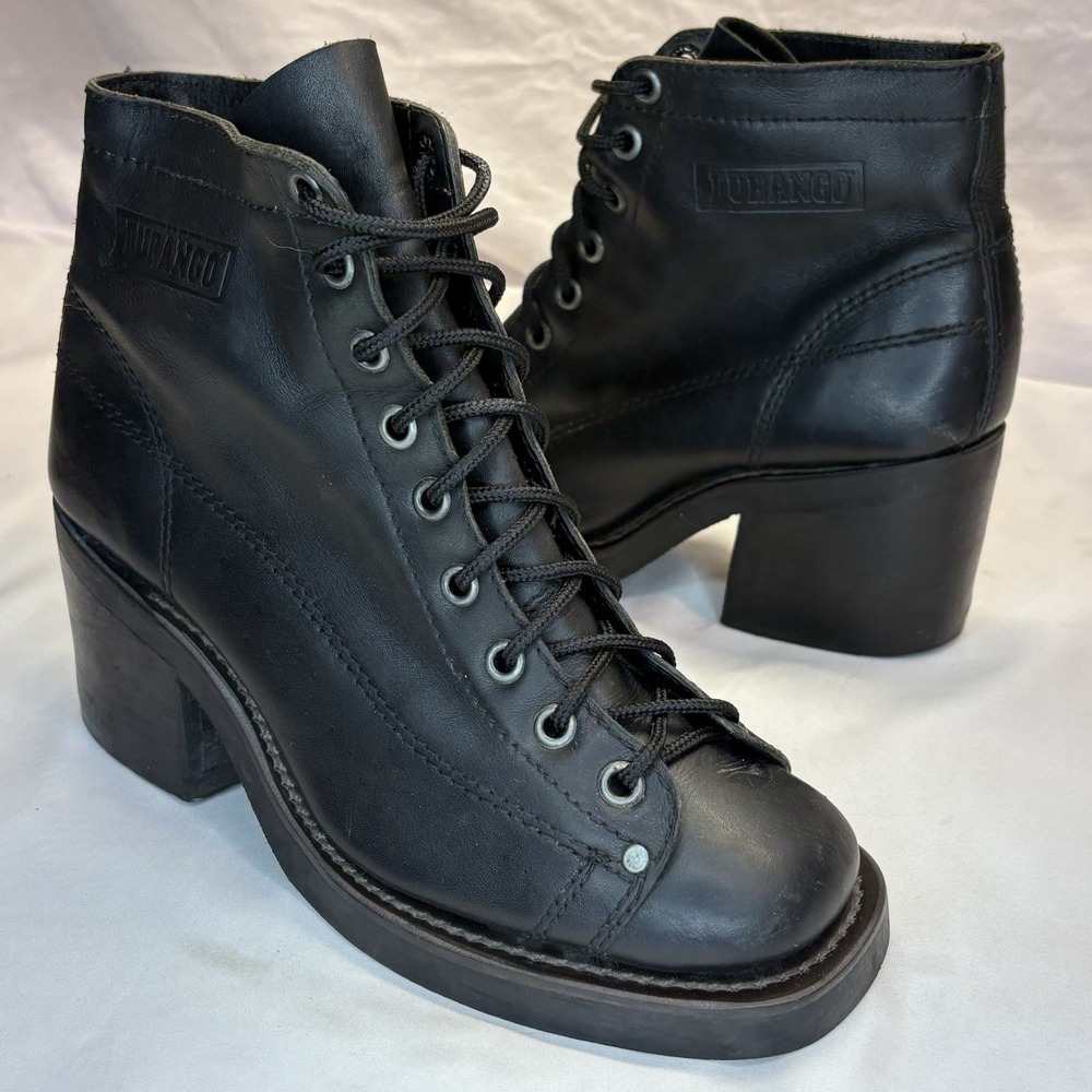 Vintage Durango 90s Black Leather Packer Western Boots Lace Up Cowboy Roper 6 M